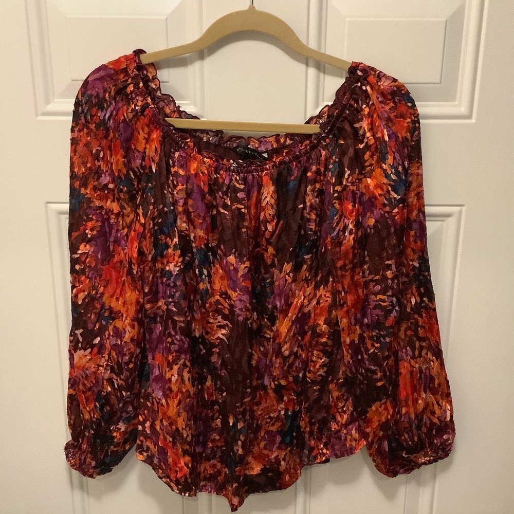 Watercolor Burnout Rayon/Silk/Polyester Blend Balloon Sleeve L Blouse